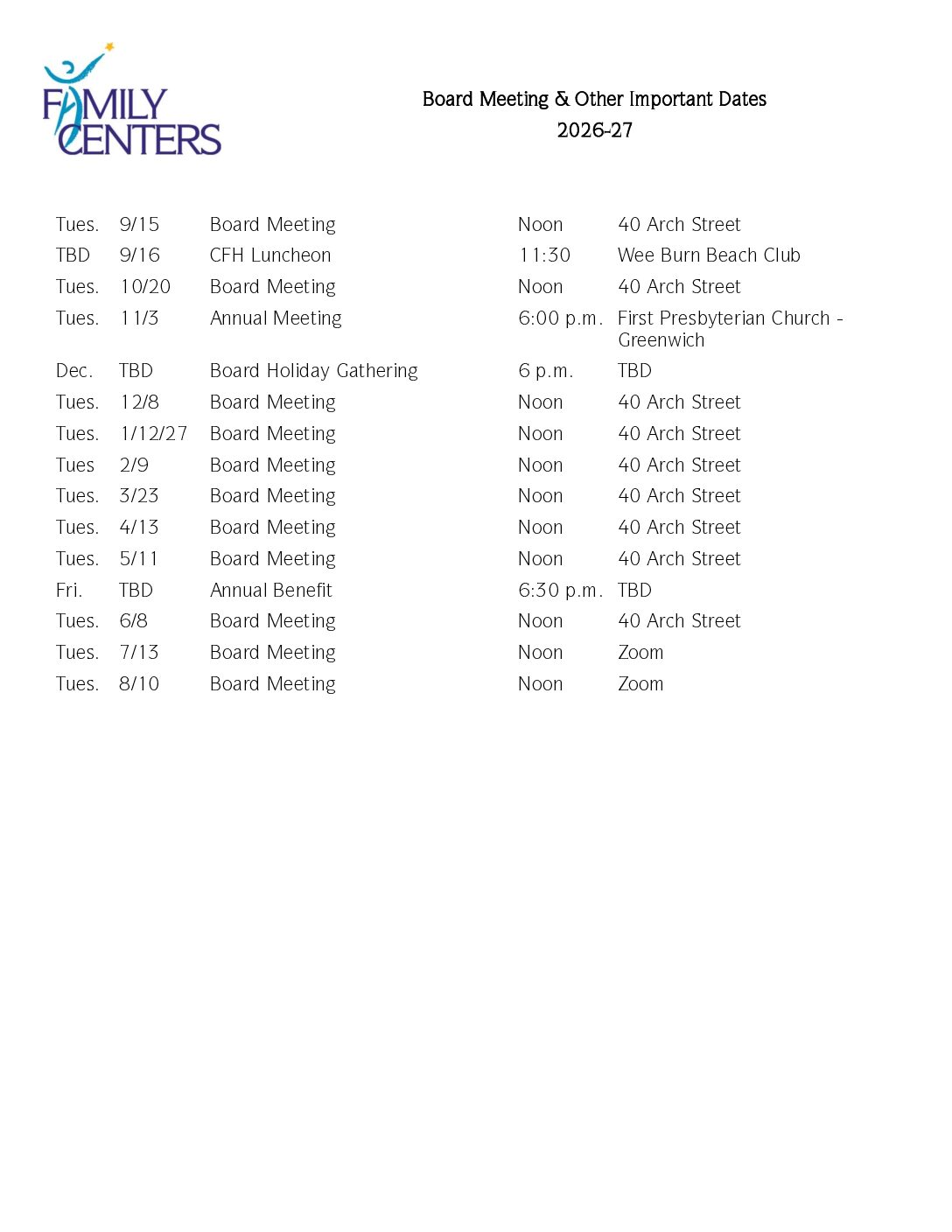 Board Meeting Calendar 2026 27