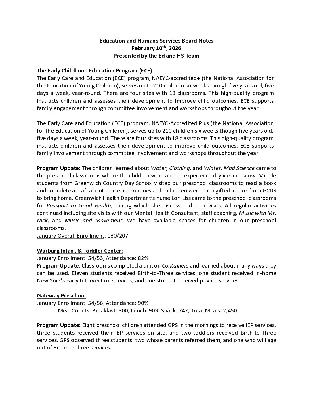 2. Ed and HS Report February 2026