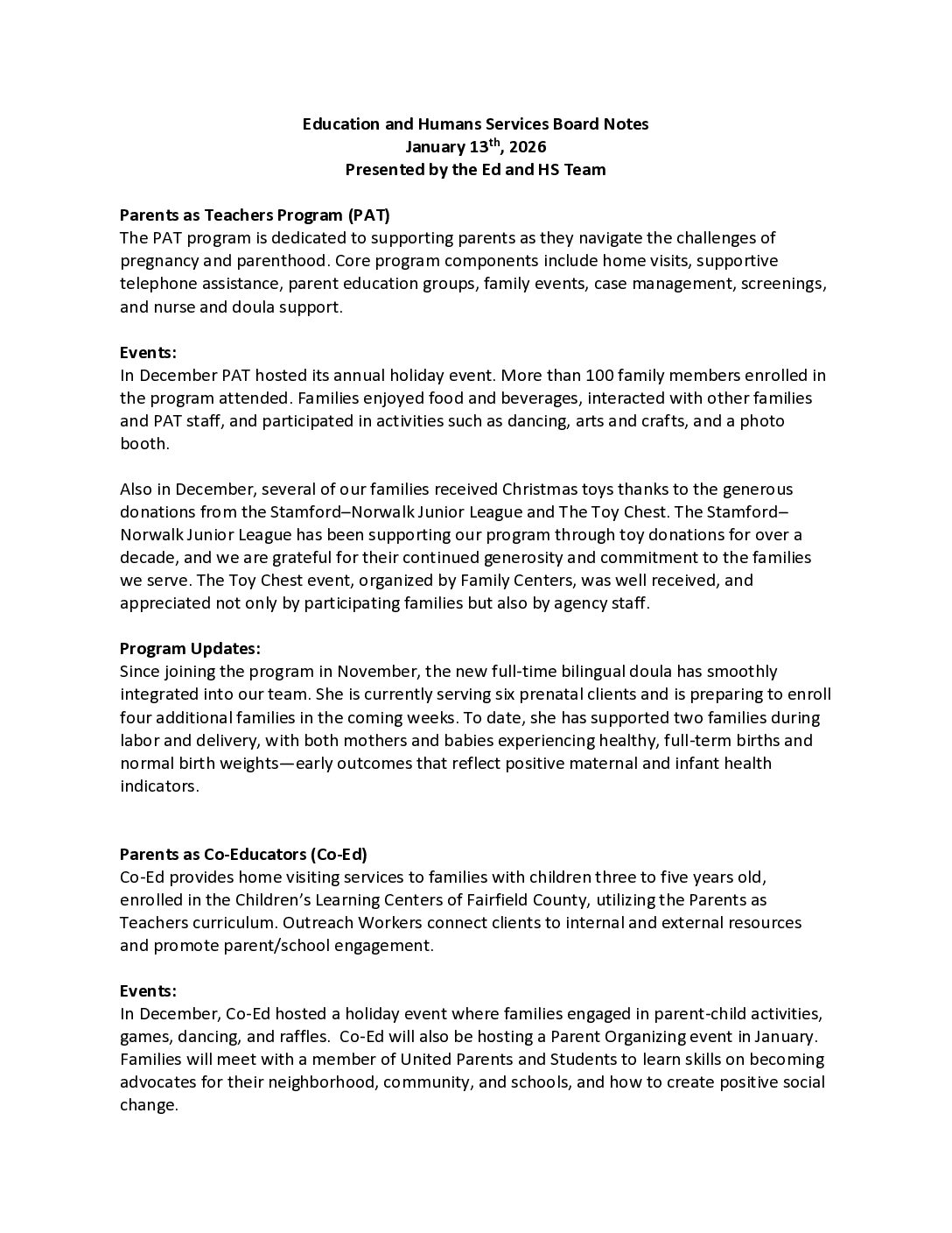 2. Ed and HS Report January 2026