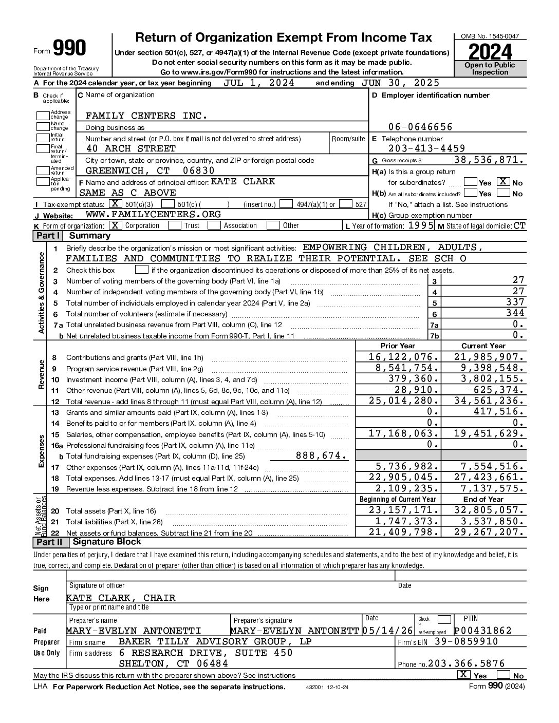 FY25 Family Centers Form 990
