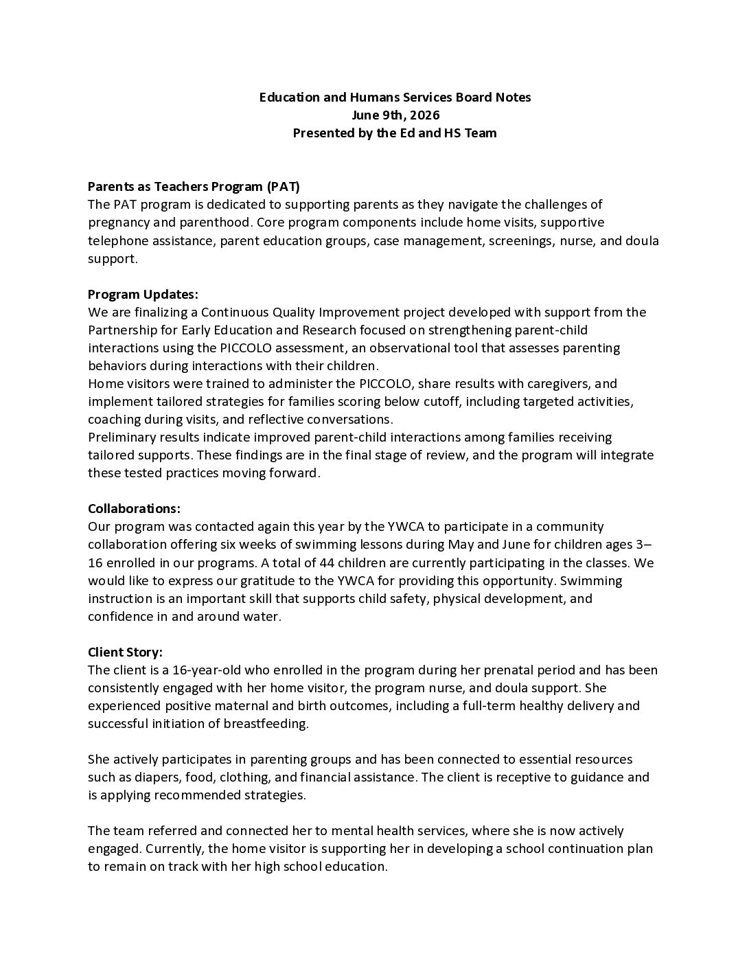 2. June 2026 ED & HS Report