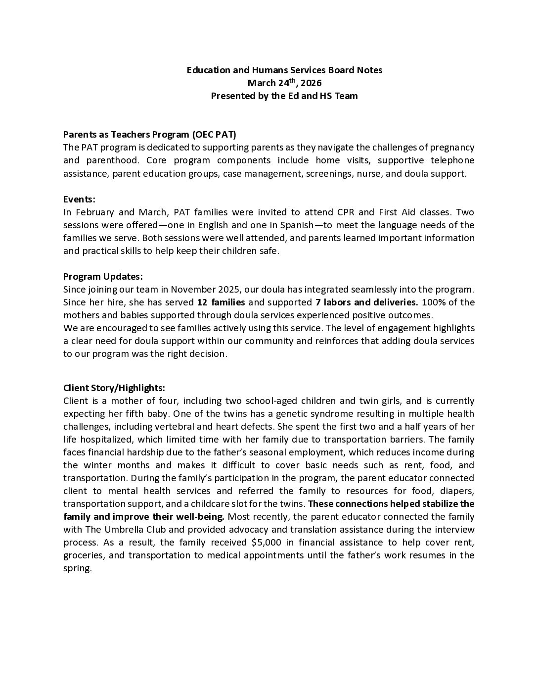 2. March 2026 Ed & HS Report
